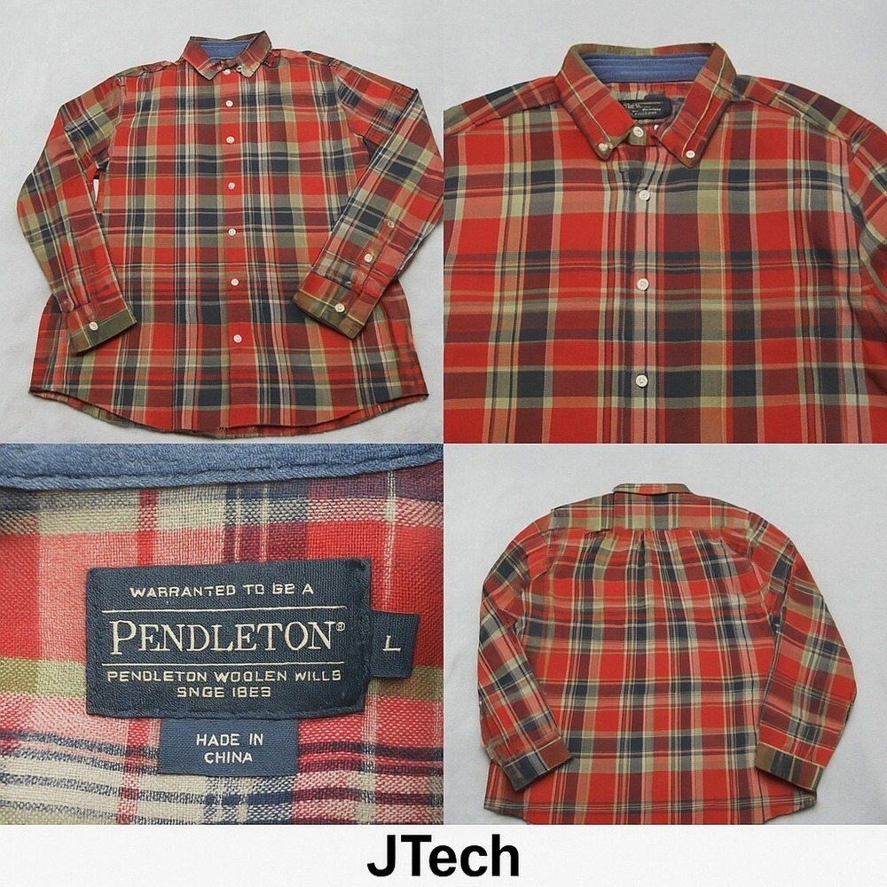 Pendleton Shirt Men Large Red Tartan Plaid Flannel Light Western Long Sleeve